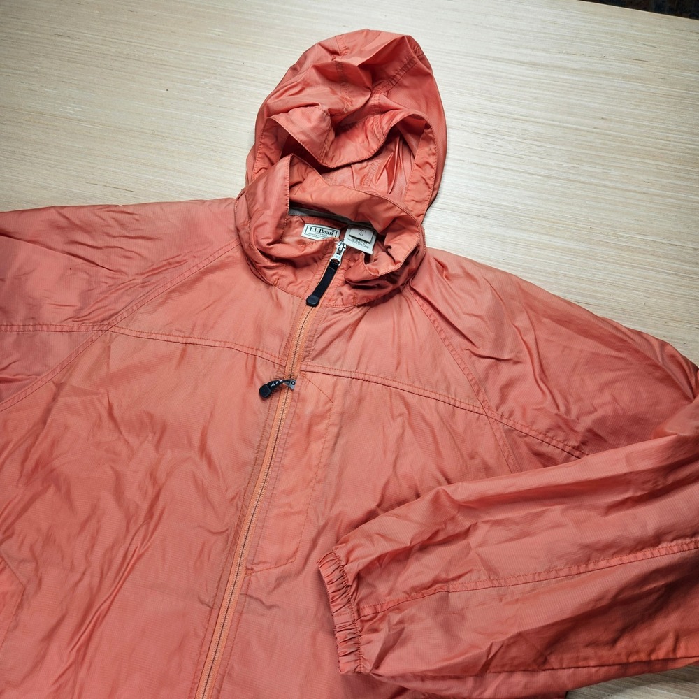 LL Bean Stowaway Jacket Mens L‎ Orange Hooded Full Zip Nylon Windbreaker OAKC5